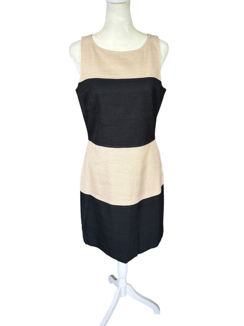 Banana Republic tan and black color block sleeveless lined sheath dress size 6
